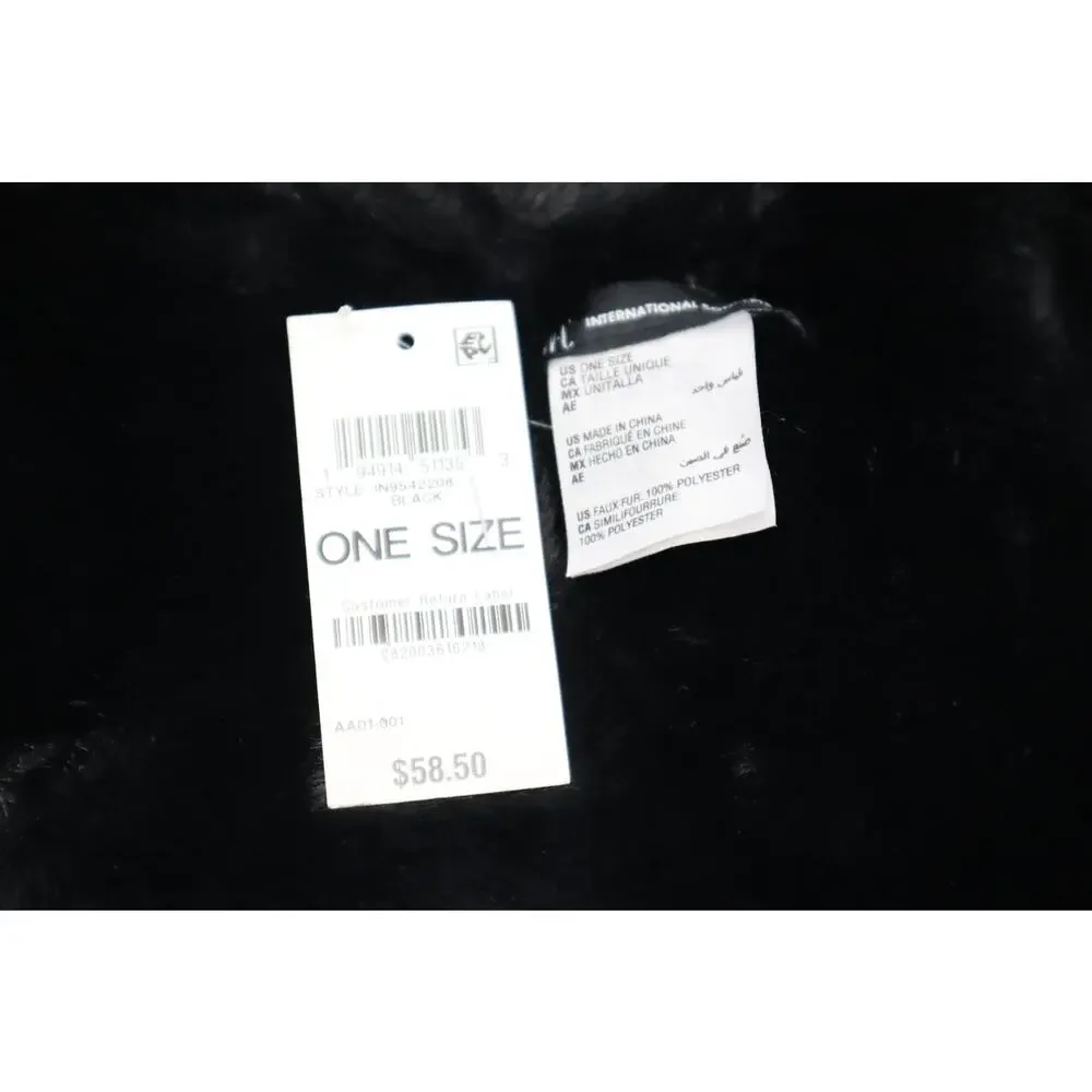 INC Pull Through Black Faux Fur Scarf One Size‎